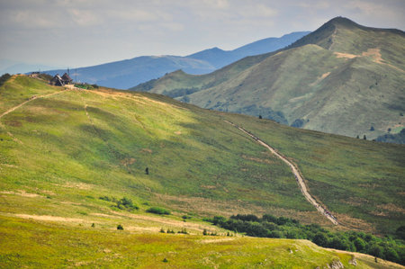 beautiful mountain landscape in the Bieszczady National Park; Bieszczady Mountains sunny dayの写真素材