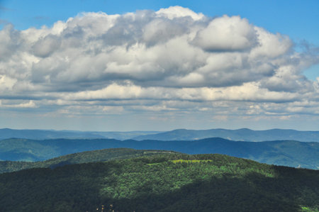 beautiful mountain landscape in the Bieszczady National Park; Bieszczady Mountains sunny dayの写真素材