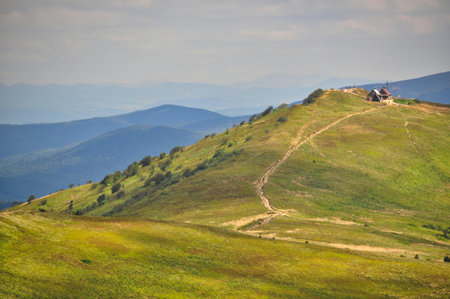 beautiful mountain landscape in the Bieszczady National Park; Bieszczady Mountains sunny dayの写真素材
