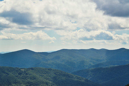 beautiful mountain landscape in the Bieszczady National Park; Bieszczady Mountains sunny dayの写真素材