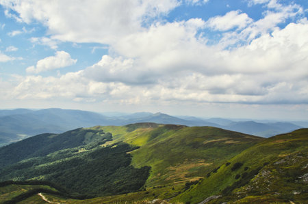 beautiful mountain landscape in the Bieszczady National Park; Bieszczady Mountains sunny dayの写真素材