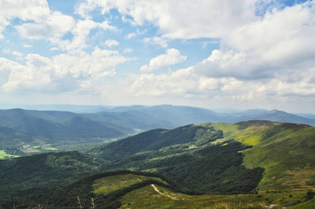 beautiful mountain landscape in the Bieszczady National Park; Bieszczady Mountains sunny dayの写真素材