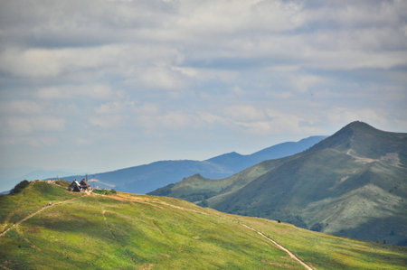 beautiful mountain landscape in the Bieszczady National Park; Bieszczady Mountains sunny day