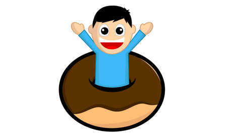 Happy boy with donutのイラスト素材