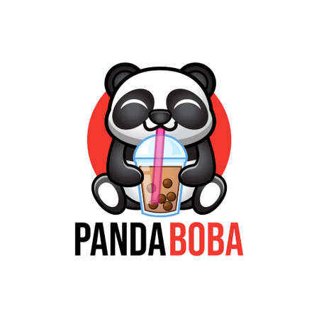 Cute panda holding boba logo vector illustrationのイラスト素材