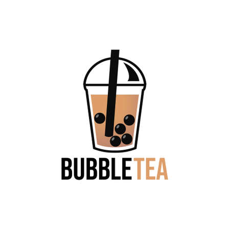 cute bubble tea logo vector illustrationのイラスト素材