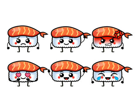 Funny sushi characters with cute faceのイラスト素材