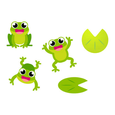 Set of Cute Frog cartoon charactersのイラスト素材