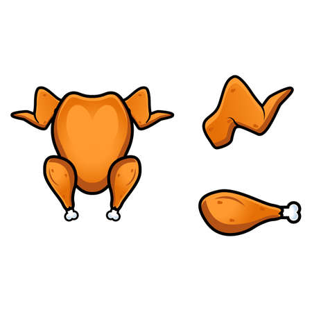 fried chicken cartoon illustration collection setのイラスト素材