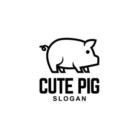 cute pig outline vector logoのイラスト素材