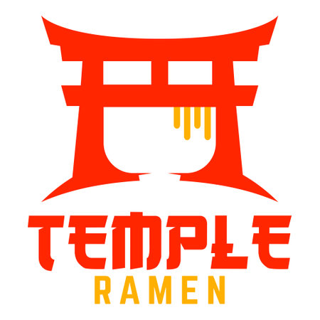 Modern vector simple japanese torii temple ramen noodle logo design icon template. Japanese ramen vector illustration for brand, cafe, restaurant, bar. Isolated on white backgroundのイラスト素材