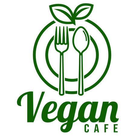 Modern vector flat design simple minimalist cute logo template of Vegan vegetarian cafe Restaurant logo vector for brand, cafe, restaurant, bar, emblem, label, badge. Isolated on white background.のイラスト素材