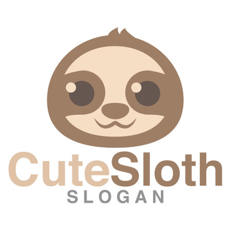 Modern vector flat design simple minimalist logo template of cute sloth cartoon head vector for brand, emblem, label, badge. Isolated on white background.のイラスト素材