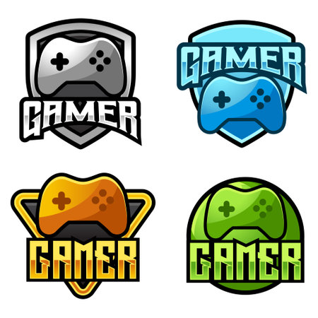 Modern vector flat design simple minimalist logo template of esports gamer console vector collection for brand, emblem, label, badge. Isolated on white background.のイラスト素材