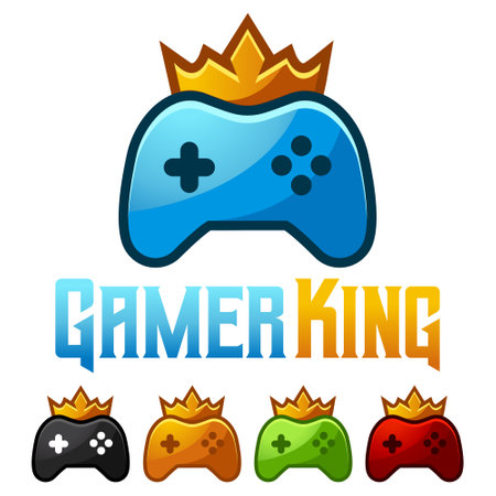 Modern vector flat design simple minimalist logo template of royal king gamer console vector for brand, emblem, label, badge. Isolated on white background.のイラスト素材