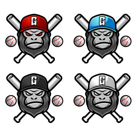 Gorilla ape mascot baseball team logo design vector with modern illustration concept style for badge, emblem and tshirt printing. modern gorilla logo illustration for sport, gamer, leagueのイラスト素材