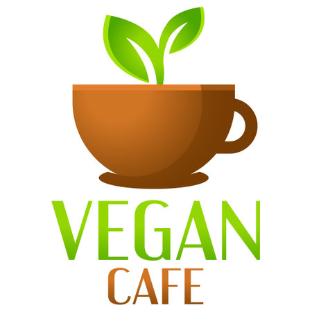 Modern vector flat design simple minimalist cute logo template of Vegan vegetarian cafe Restaurant logo vector for brand, cafe, restaurant, bar, emblem, label, badge. Isolated on white background.のイラスト素材