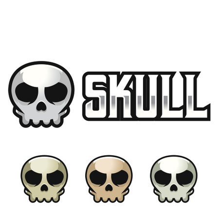 Modern vector flat design simple minimalist logo template of skull vector collection for brand, emblem, label, badge. Isolated on white background.のイラスト素材