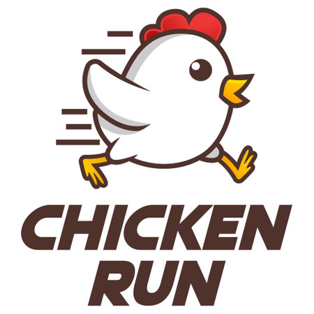 Modern vector design simple minimalist logo template of chicken run cartoon vector for brand, emblem, label, badge. Isolated on white background.のイラスト素材