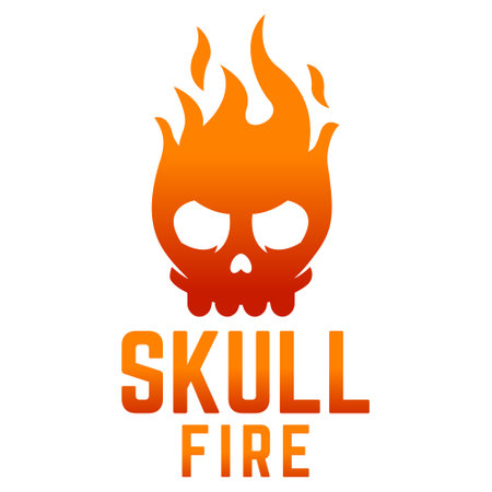 Modern vector flat design simple minimalist logo template of skull fire vector for brand, emblem, label, badge. Isolated on white background.のイラスト素材