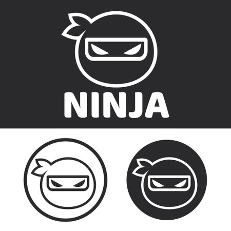 Modern vector flat design simple minimalist logo template of ninja head mascot character vector collection for brand, emblem, label, badge. Isolated on white background.のイラスト素材