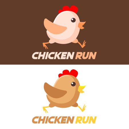 Modern vector design simple minimalist logo template of chicken run cartoon vector for brand, emblem, label, badge. Isolated on white background.のイラスト素材