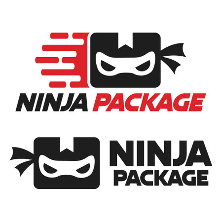 Modern vector flat design simple minimalist logo template of ninja delivery man mascot character vector collection for brand, emblem, label, badge. Isolated on white background.のイラスト素材