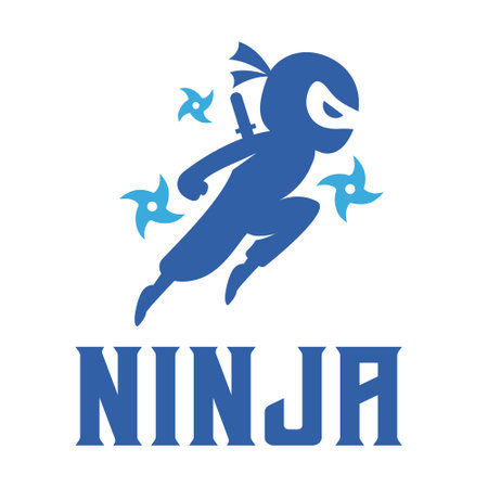 Modern vector flat design simple minimalist logo template of jumping ninja mascot character vector collection for brand, emblem, label, badge. Isolated on white background.のイラスト素材