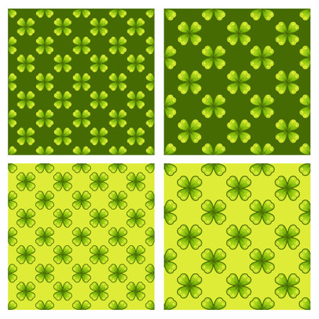 Cute 4 leaf clover background. Seamless vector pattern for paper, wrapping, fabrics. cartoon flat design illustration art pastel colors on colorful background template.のイラスト素材