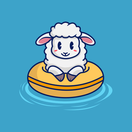 swimming sheep cartoon cute illustrationsのイラスト素材