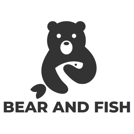bear and fish minimalist logo designのイラスト素材