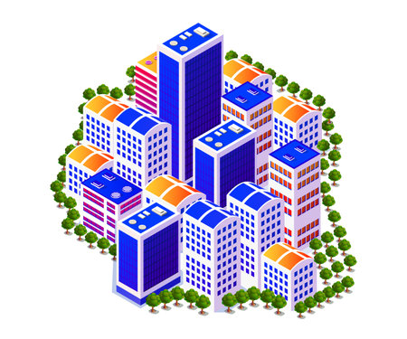 Lifestyle scene urban Isometric 3D illustration of a cityのイラスト素材
