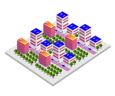 Lifestyle scene urban Isometric 3D illustration of a cityのイラスト素材