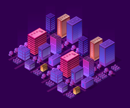 Lifestyle scene urban Isometric 3D illustration of a cityのイラスト素材