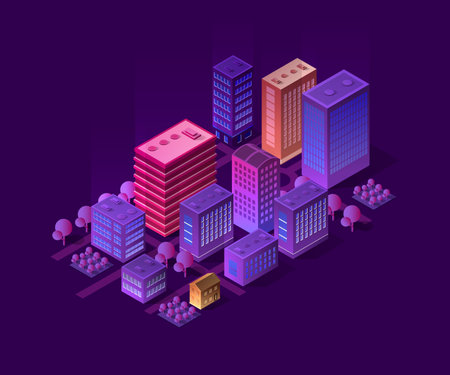 Lifestyle scene urban Isometric 3D illustration of a cityのイラスト素材
