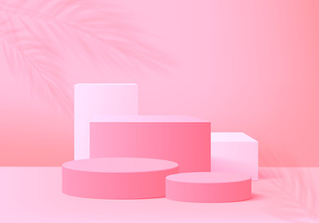 3d background products display podium scene with geometric platform stand to show cosmetic products. Stage showcase on pedestal display pink studioのイラスト素材