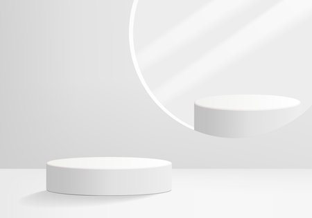 3d background products display podium scene with geometric platform stand to show cosmetic products. Stage showcase on pedestal display white studioのイラスト素材