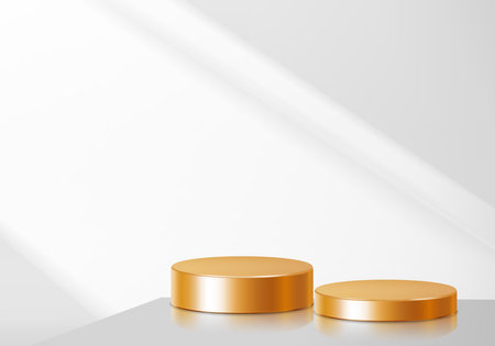 3d background products display golden podium scene with geometric platform stand to show cosmetic products. Stage showcase on pedestal display studioのイラスト素材