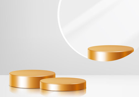 3d background products display golden podium scene with geometric platform stand to show cosmetic products. Stage showcase on pedestal display studioのイラスト素材