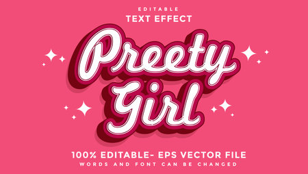 3d Minimal Word Preety Girl Editable Text Effect Design Template, Effect Saved In Graphic Styleのイラスト素材