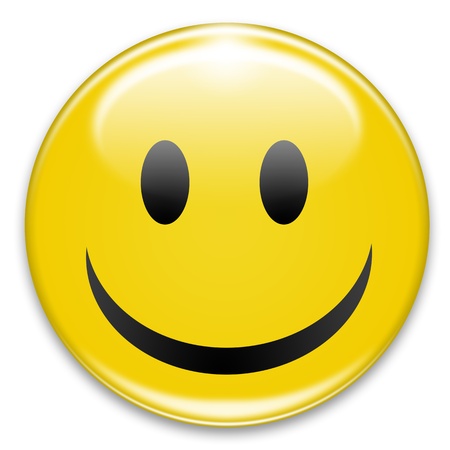 happy smiley button on white backgroundの写真素材