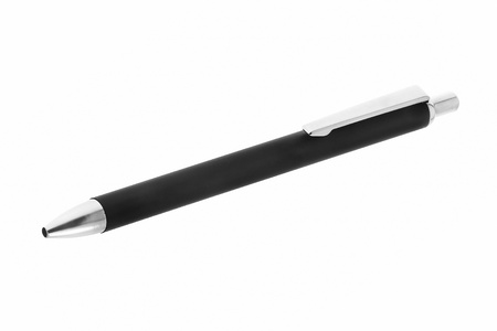 black ball pen with silver details isolated on white backgroundの写真素材