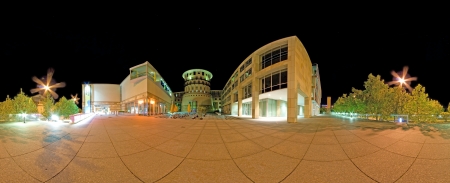 STUTTGART, GERMANY - May 19: Night panorama of the university of music and performing arts on May...