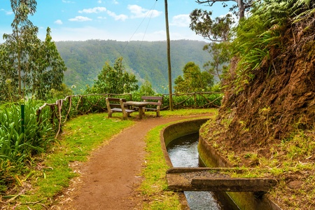 Madeira, hiking along irrigation channel (Levada)の写真素材