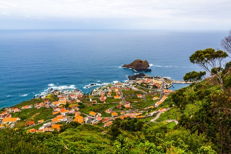 View of the village of Porto Moniz, Madeira Island, Portugalの写真素材