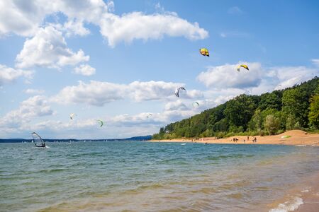 Kite surfer at the Brombachsee, Bavaria, Germanyのeditorial素材
