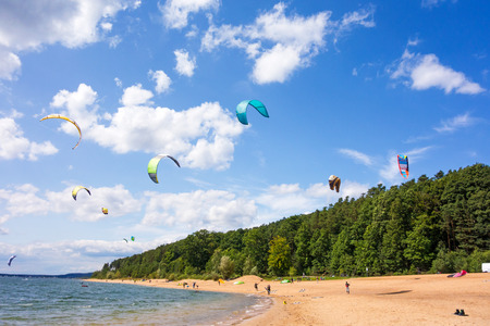 Kite surfer at the Brombachsee, Bavaria, Germanyのeditorial素材