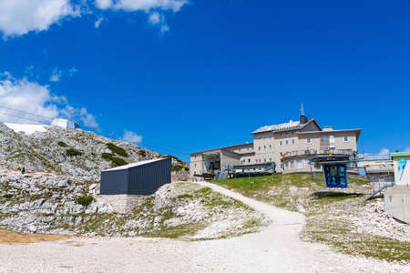 Obertraun, Austria - June 27, 2014: Summit station - on top of Dachstein mountains, a famous tourist destination of Salzburger Land for hikers.のeditorial素材