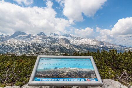 Obertraun, Austria - June 27, 2014: Dachstein Mountains  with information signのeditorial素材