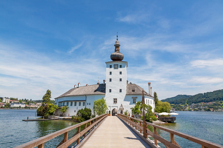 Schloss Ort, castle in Gmunden, Austria, Europe - view from the footbridgeのeditorial素材